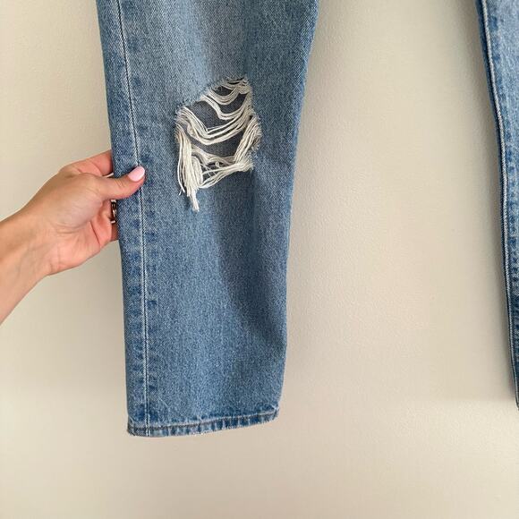 Levi's 501 Distressed High Rise Button-Fly Denim Straight Jeans Blue 24 - Picture 3 of 10